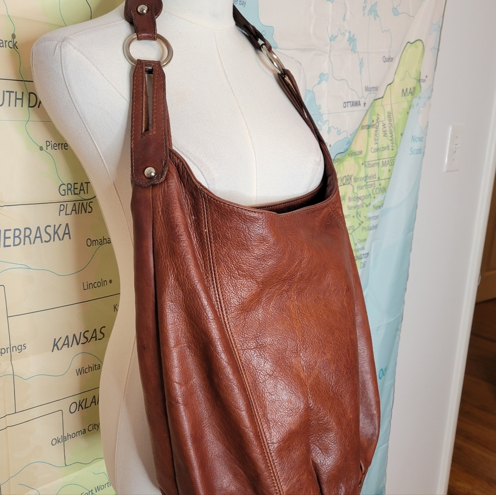 Vintage Brown Leather Shoulder Bag Purse Satchel - Picture 3 of 14